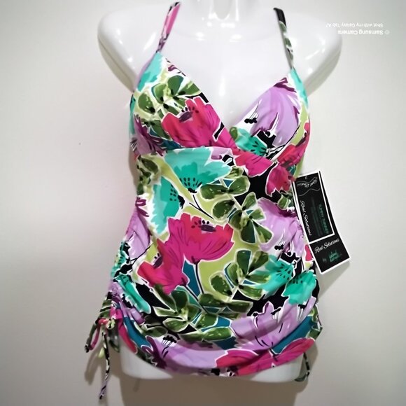 Real Bodies Real Solutions Green & Purple Tummy Thinner Tankini Top NWT 12 Tall - Picture 4 of 4